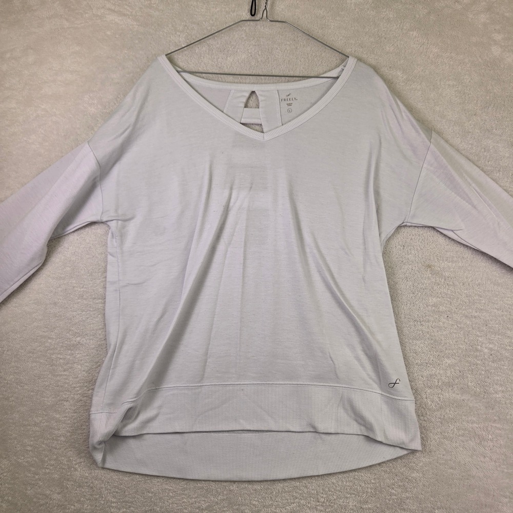 Freely Womens Long Sleeve V-Neck Strappy Cutout Back Activewear Top Gray Size L